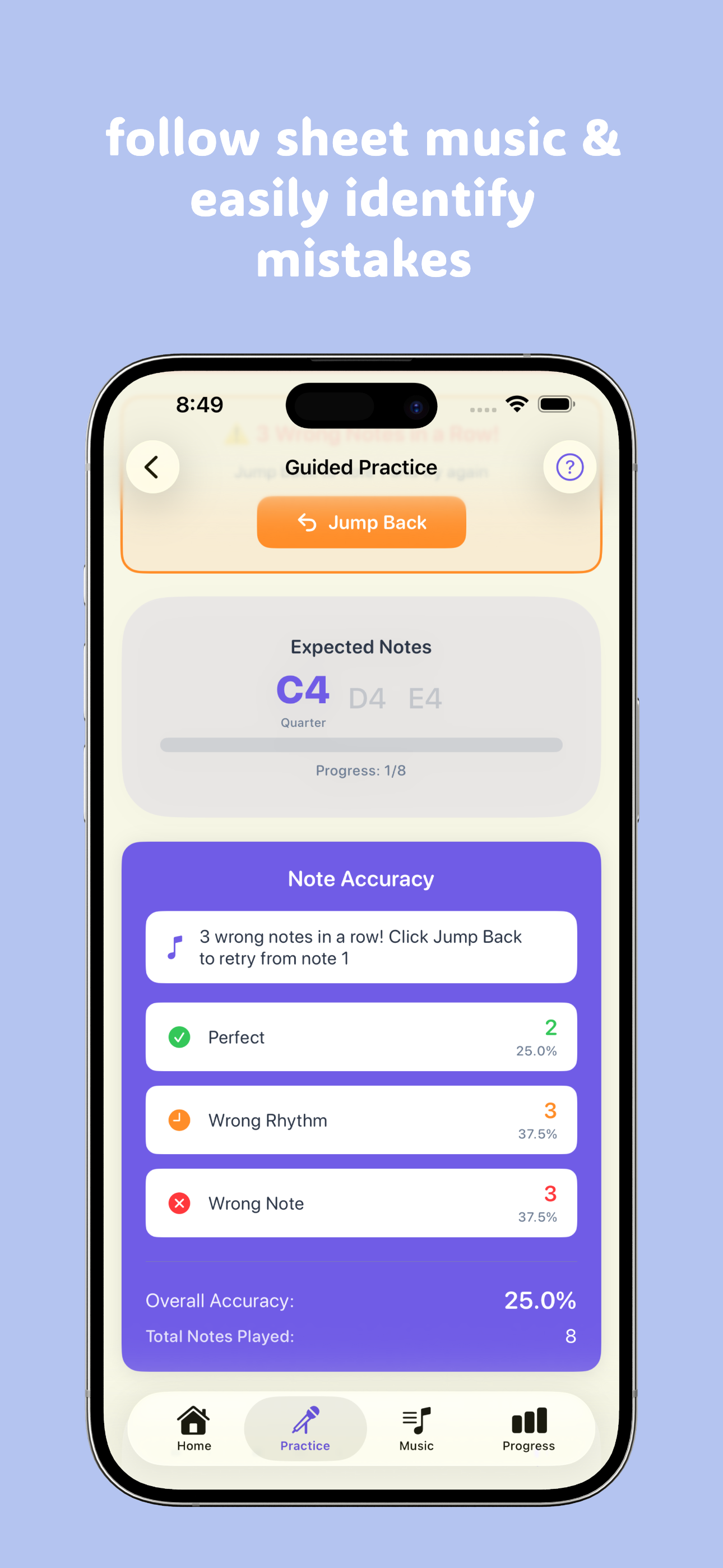 Guided practice with note accuracy
